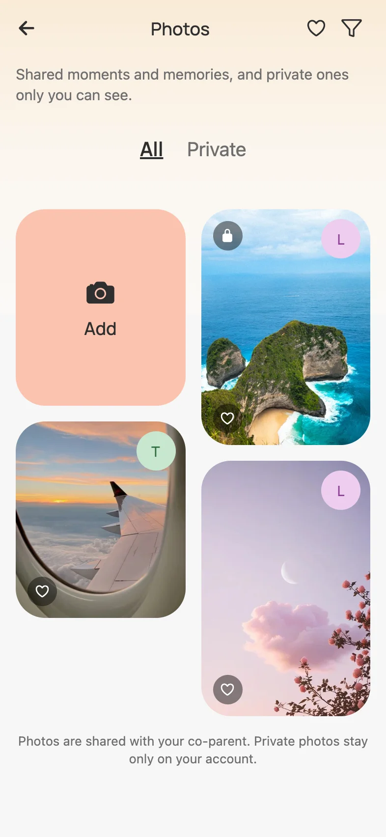 Loop’s photo grid with shared and private photos.
